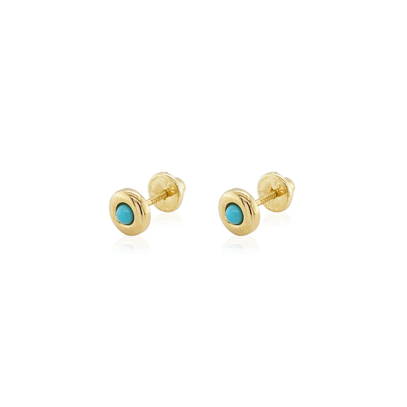18K Yellow Gold Turquoise Bezel Children's Earrings