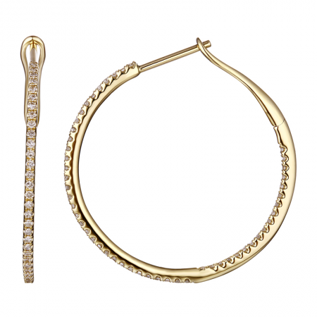 14k Yellow Gold Diamond Hoop Earrings-EARRINGS-superbell-