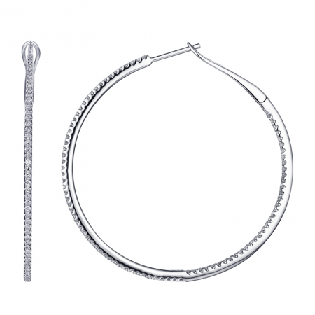 14K White Gold Diamond Medium Hoop Earrings-EARRINGS-Maurice's Jewelers-WHITE GOLD-