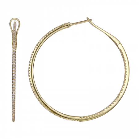 14K White Gold Diamond Medium Hoop Earrings