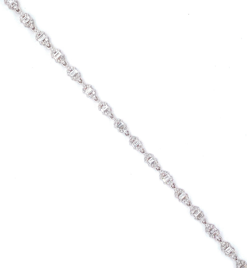 14K White Gold Round + Baguette Diamond Bracelet-Bracelets-majolie-