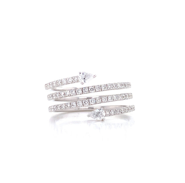 14K White Gold Round + Pear Diamond Wrap Ring-Rings-majolie-WHITE GOLD-