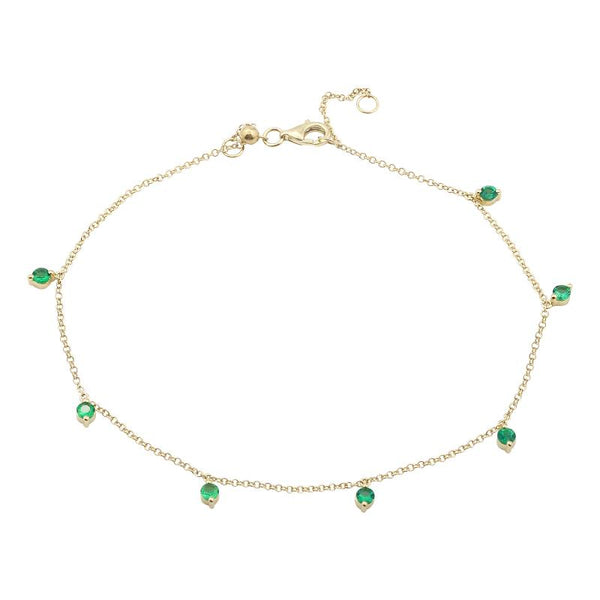 14k Yellow Gold Emerald Dangle Anklet