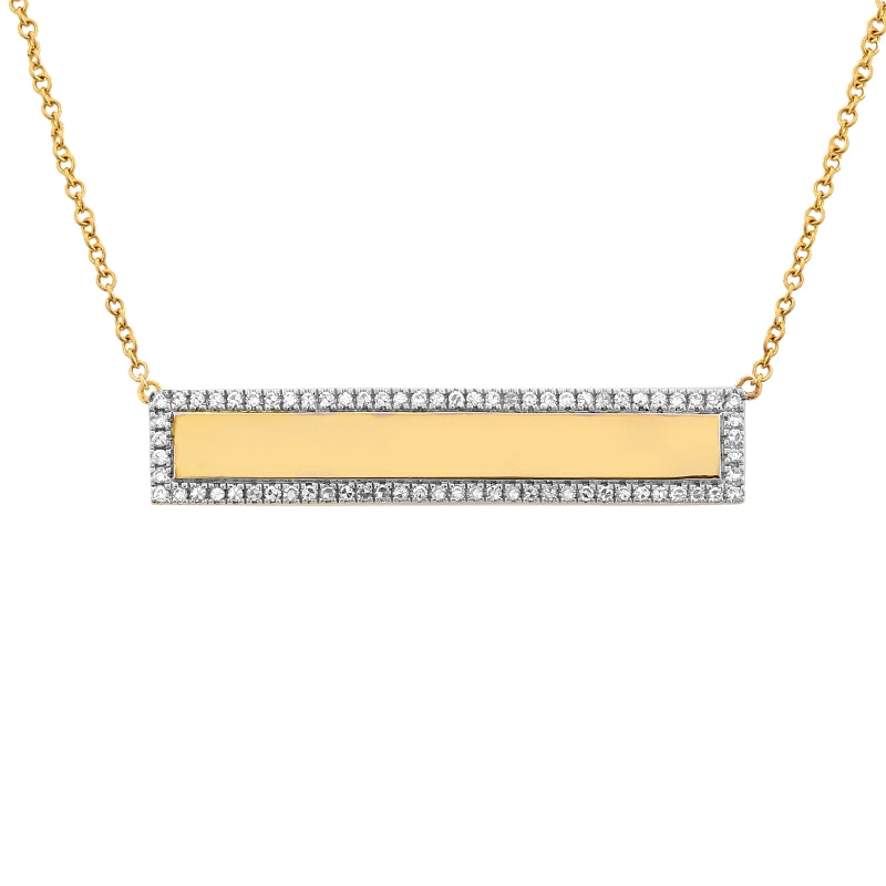 14K Yellow Gold Engravable Diamond Bar Necklace