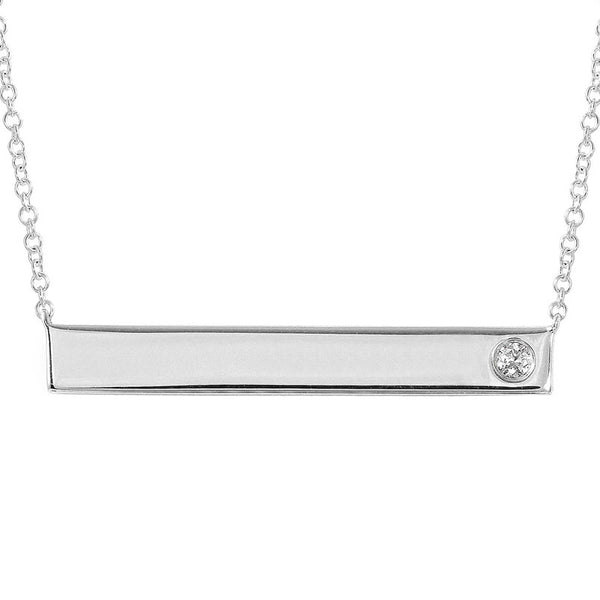 14k White Gold Engravable Polished Bar Necklace