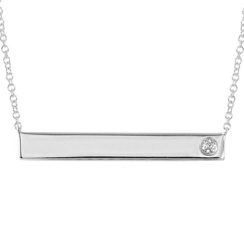 14k White Gold Engravable Polished Bar Necklace-Necklaces-Maurice's Jewelers-