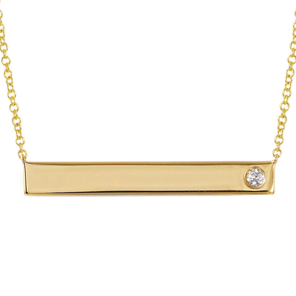 14k Yellow Gold Engravable Polished Bar Necklace