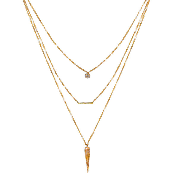14K Yellow Gold Multi-Layered Diamond Necklace-Necklaces-superbell-