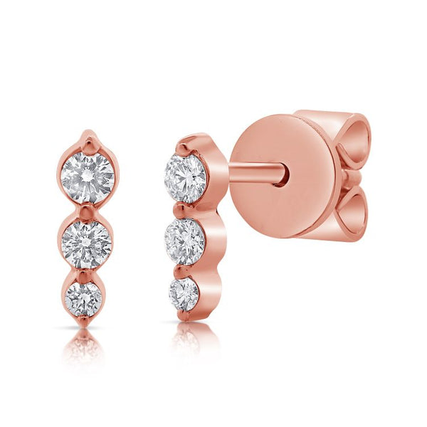 14K Rose Gold Diamond Triple Graduated Bar Earrings-Earrings-Maurice's Jewelers-