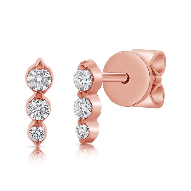 14K Rose Gold Diamond Triple Graduated Bar Earrings