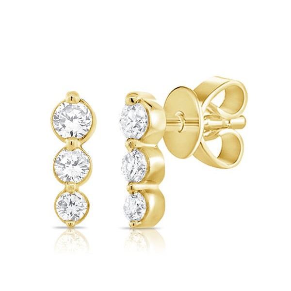 14K Yellow Gold Triple Diamond Bar Earrings-Earrings-Maurice's Jewelers-