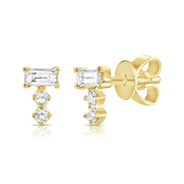 14K Yellow Gold Baguette Diamond Earrings