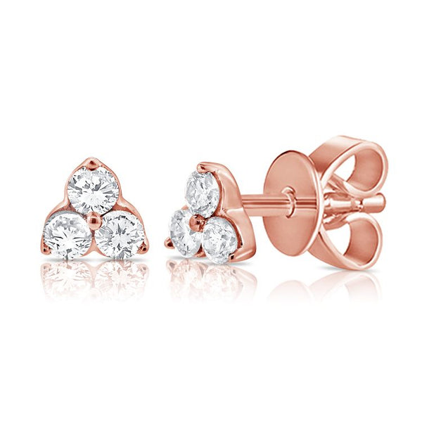 14K Rose Gold Diamond Trio Stud Earrings