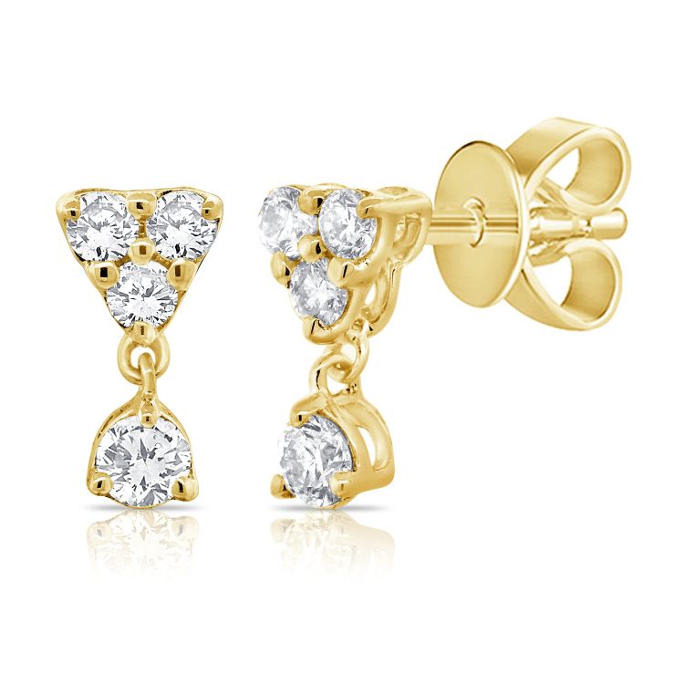 14K Yellow Gold Diamond Trio + Dangle Earrings