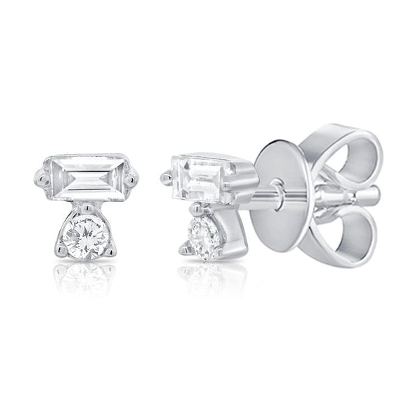 14K White Gold Baguette Diamond Mini Earrings