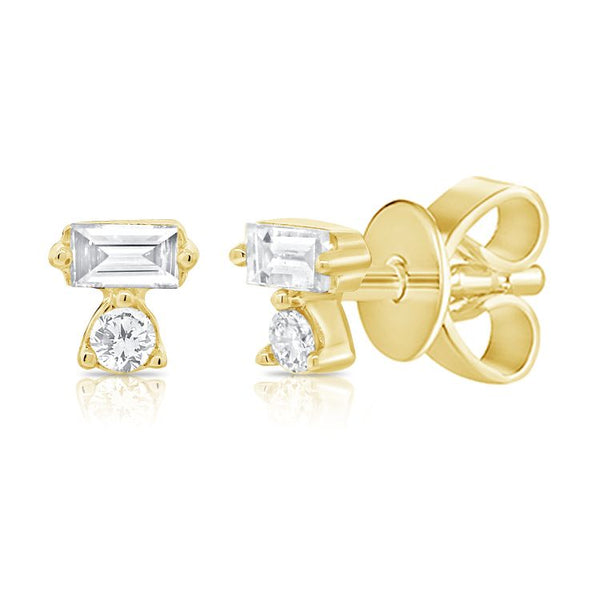 14K Yellow Gold Diamond + Baguette Earrings
