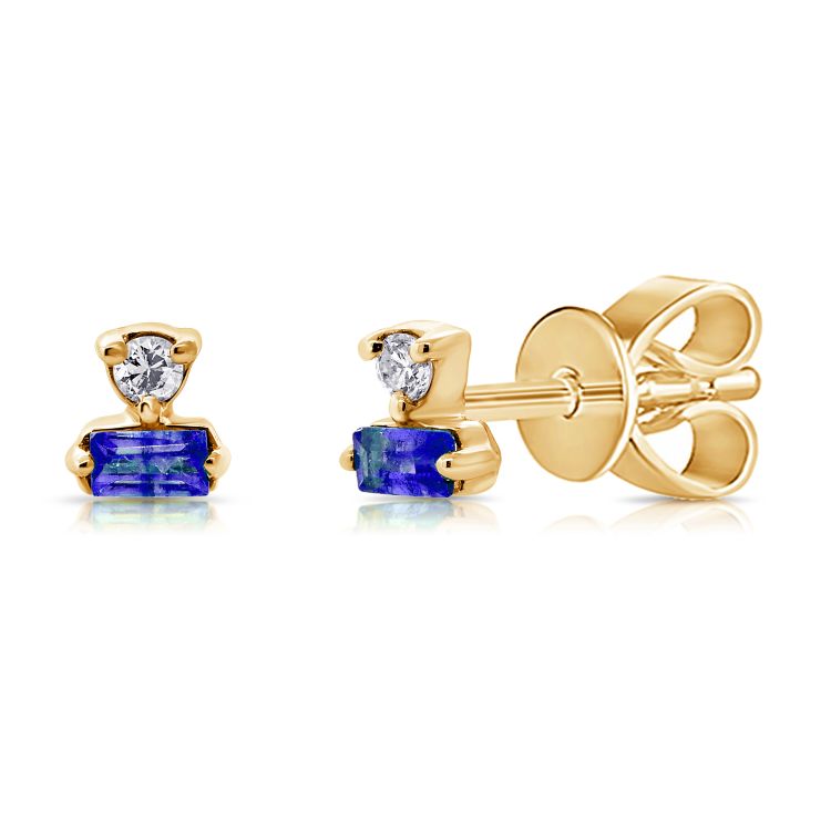 14K Yellow Gold Diamond + Sapphire Earrings-Earrings-Maurice's Jewelers-