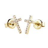 14k Yellow Gold Round Diamond Cross Earrings