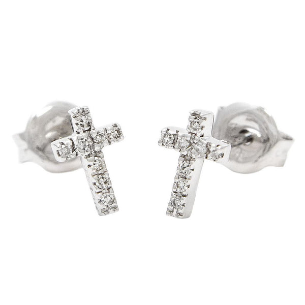 14k Yellow Gold Round Diamond Cross Earrings