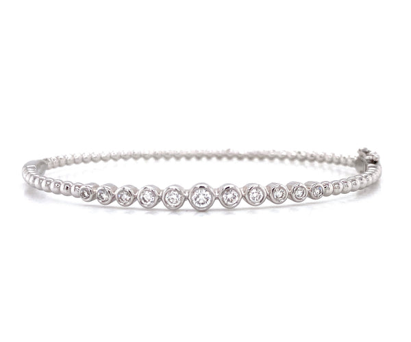 14K White Gold Graduated Diamond Bezel Set Bangle-Bangles-majolie-