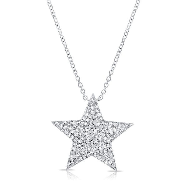14K White Gold Diamond Large Star Necklace