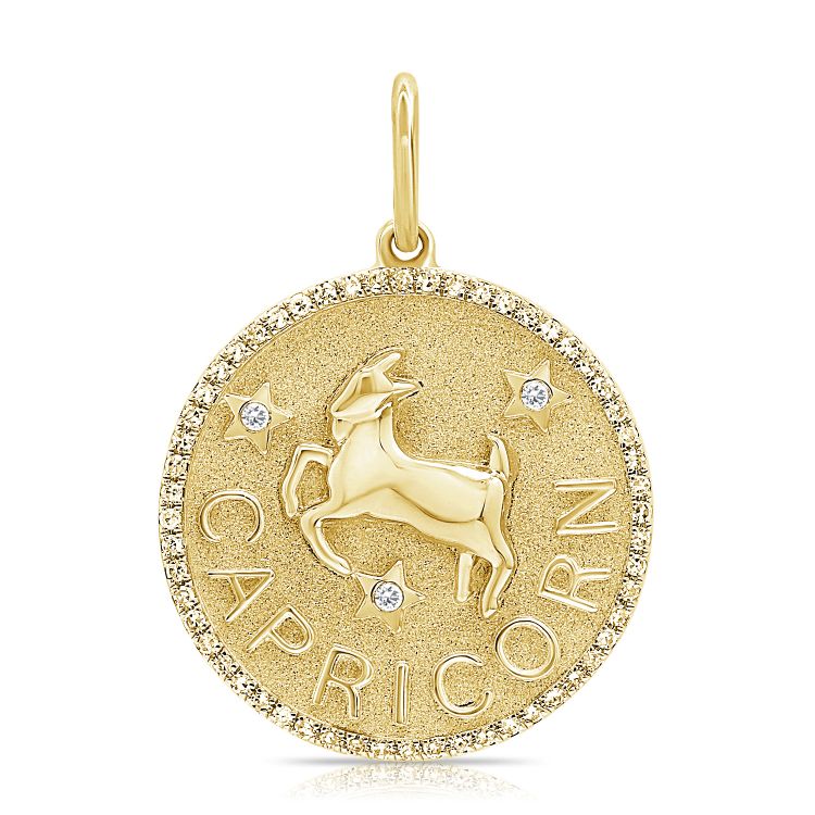 14K Yellow Diamond Capricorn Zodiac Charm Pendant