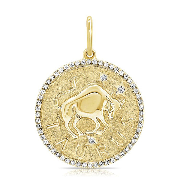 14K Yellow Gold Diamond Taurus Zodiac Charm Pendant