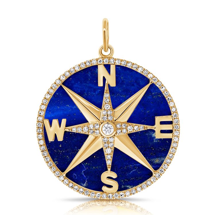 14K Yellow Gold Diamond + Lapis Compass Pendant-Charms & Pendants-Maurice's Jewelers-
