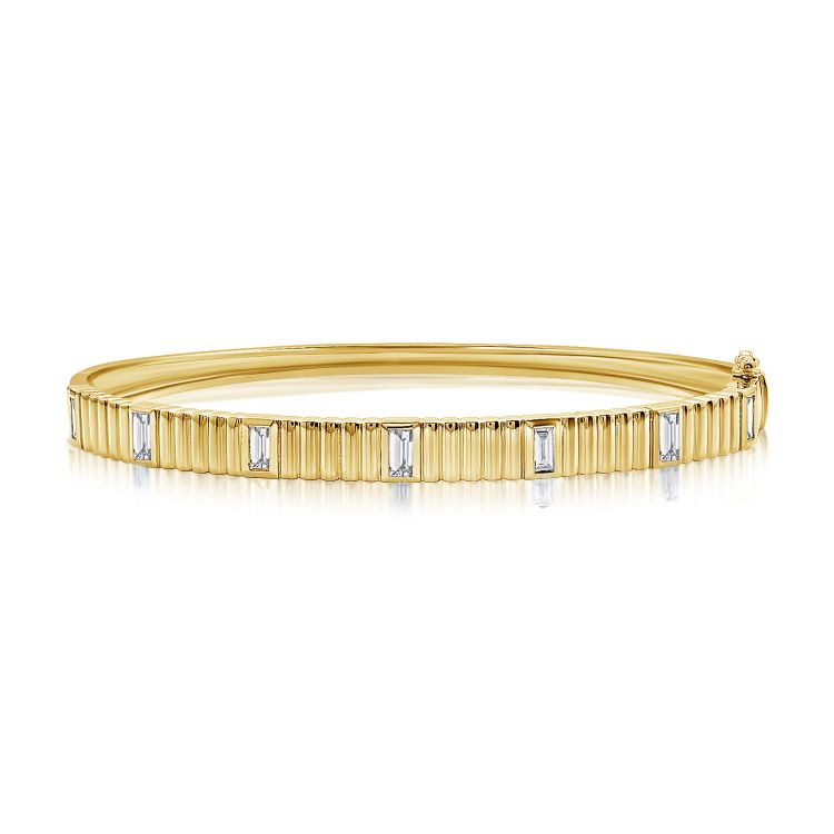 14K Yellow Gold Baguette Diamond Fluted Bangle-Bangles-Maurice's Jewelers-