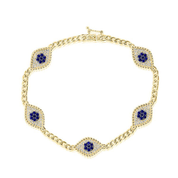 14K Yellow Diamond & Sapphire Evil Eye Bracelet