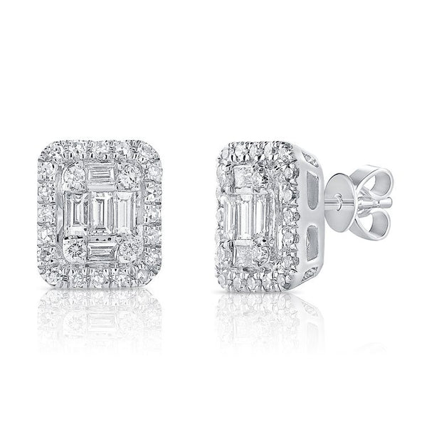 14K White Gold Diamond + Baguette Earrings-EARRINGS-Maurice's Jewelers-