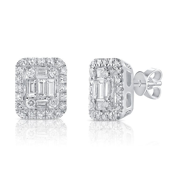 14K White Gold Diamond + Baguette Earrings