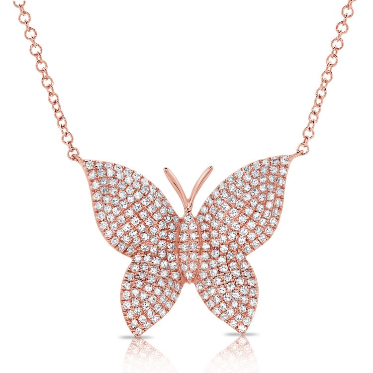 14K Rose Diamond Large Butterfly Necklace-Necklaces-Maurice's Jewelers-Rose Gold-