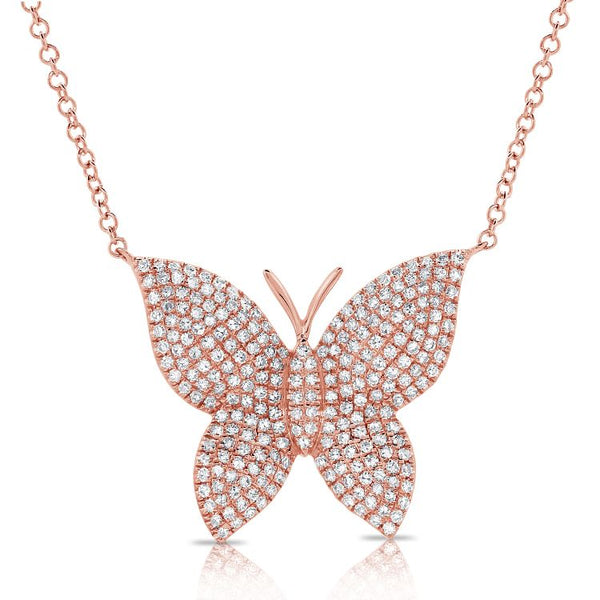 14K White Diamond Large Butterfly Necklace