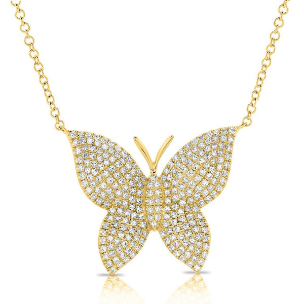 14K Yellow Diamond Large Butterfly Necklace