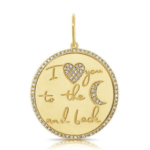 14K Yellow Gold Diamond "I Love You To The Moon And Back" Pendant-Charms & Pendants-Maurice's Jewelers-