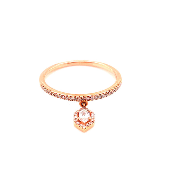 14K Rose Gold Round + Duchess Diamond Charm Ring