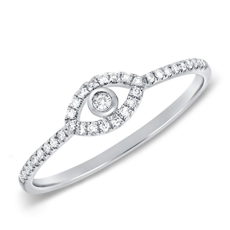14K White Gold Diamond Evil Eye Ring
