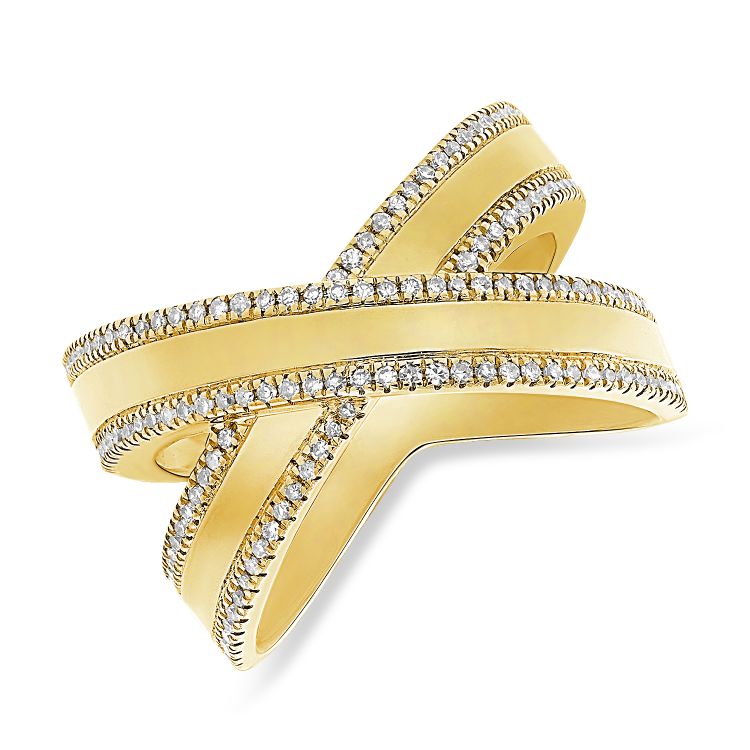 14K Yellow Gold Diamond Crossover Ring-Rings-Maurice's Jewelers-