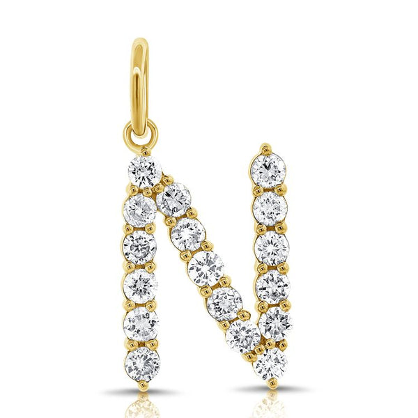 14K Yellow Gold Diamond Initial "N" Pendant-Charms & Pendants-Maurice's Jewelers -