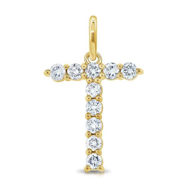 14K Yellow Gold Diamond Initial "T" Pendant-Charms & Pendants-Maurice's Jewelers-