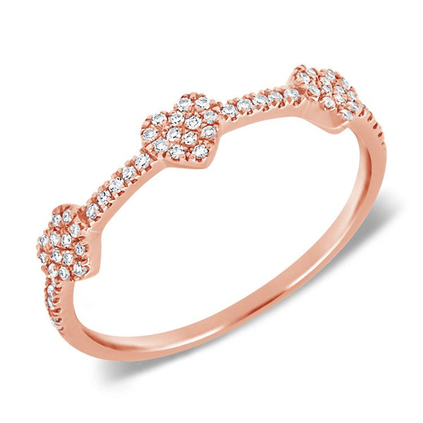 14K Rose Gold Diamond Triple Heart Ring