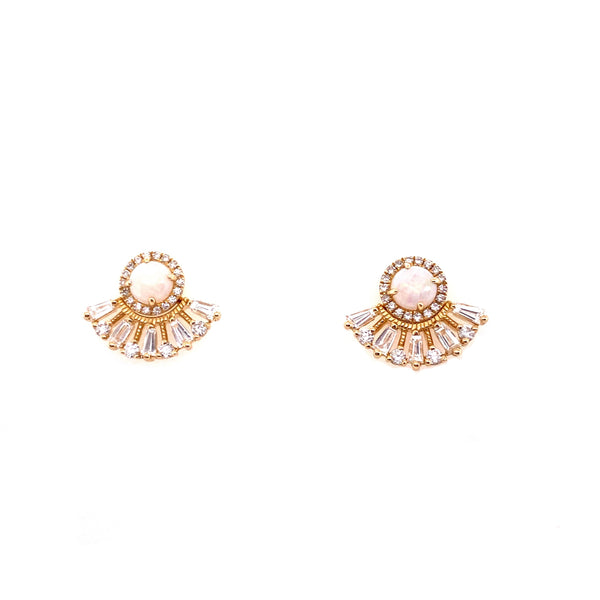14K Yellow Gold Diamond Jacket + Opal Halo Earrings-EARRINGS-majolie-