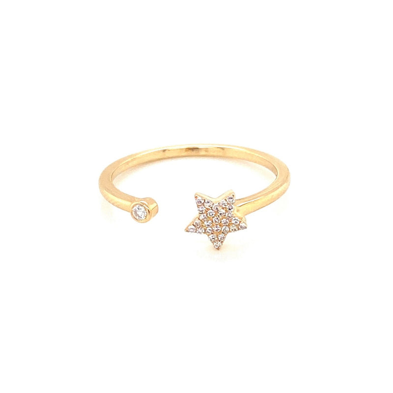 14K Yellow Gold Diamond Star Open Cuff Ring-Rings-majolie-