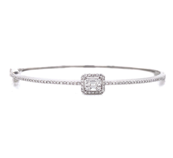 14K White Gold Round + Baguette Diamond Bangle-Bangles-majolie-