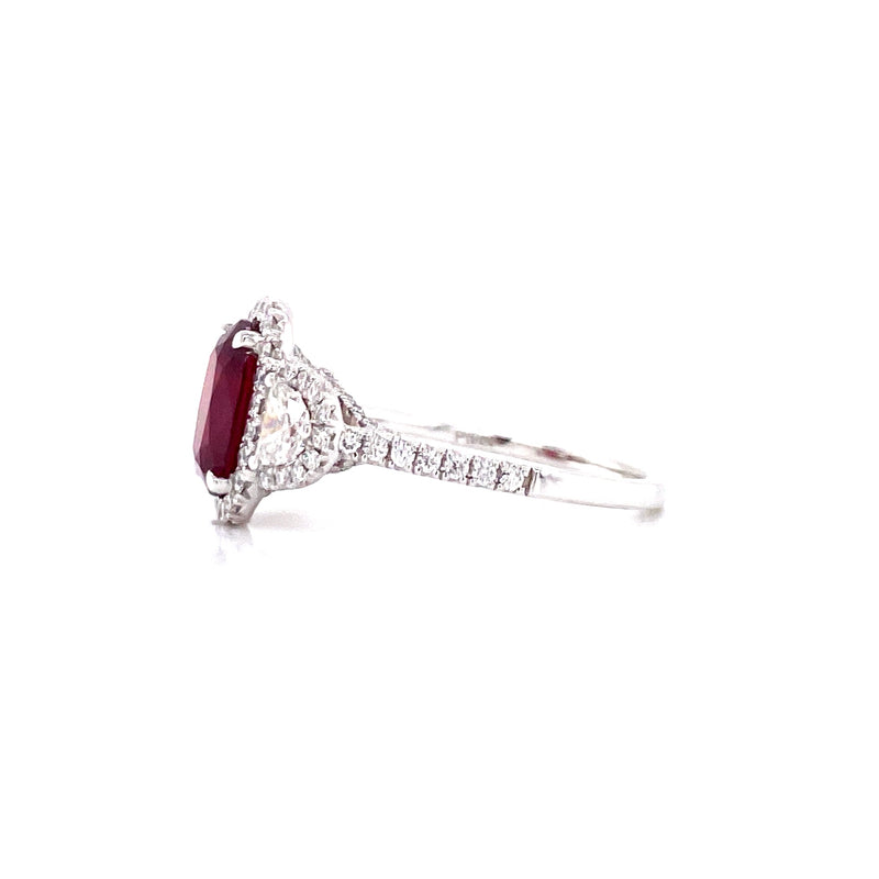Platinum Diamond + Oval Ruby Ring-Rings-first image design corp-