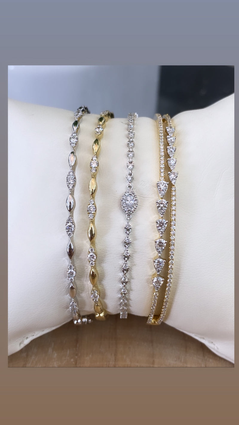 14K White Gold Marquise & Round Diamond Bracelet-Bracelets-majolie-