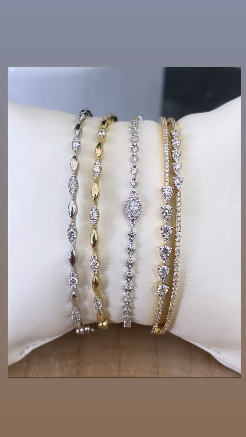 14K White Gold Marquise & Round Diamond Bracelet