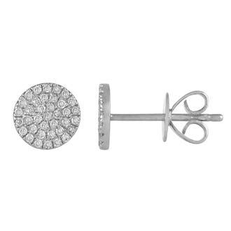 14K White Gold Diamond Disc Earrings