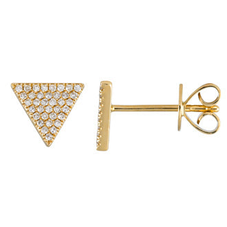 14K Yellow Gold Diamond Triangle Stud Earrings